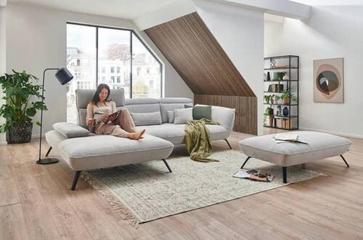 ECKSOFA in Cord Hellgrau  - Hellgrau/Schwarz, Design, Textil/Metall (301/202cm) - Moderano