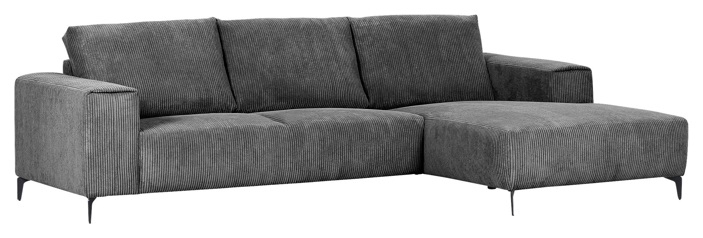 ECKSOFA in Cord Dunkelgrau  - Dunkelgrau/Schwarz, Konventionell, Textil/Metall (285/170cm) - Carryhome