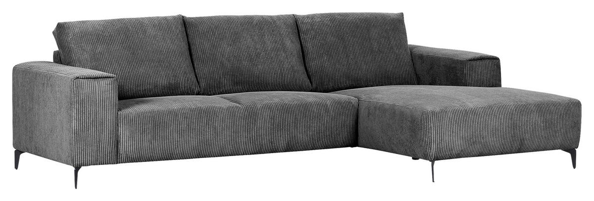 ECKSOFA in Cord Dunkelgrau  - Dunkelgrau/Schwarz, Konventionell, Textil/Metall (285/170cm) - Carryhome