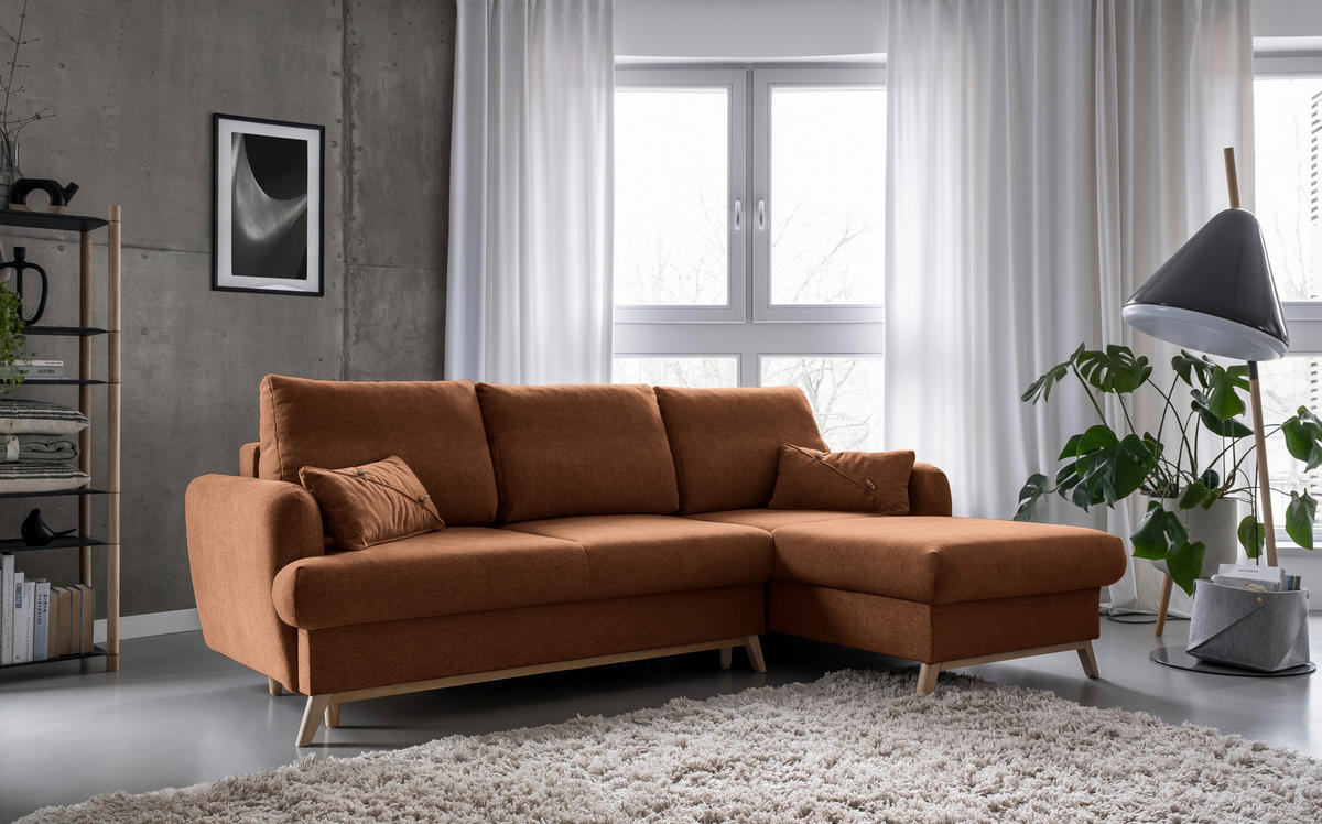 ECKSOFA in Chenille Terracotta  235/157 cm  - Terracotta/Naturfarben, Holz/Textil (235/157cm) - MID.YOU
