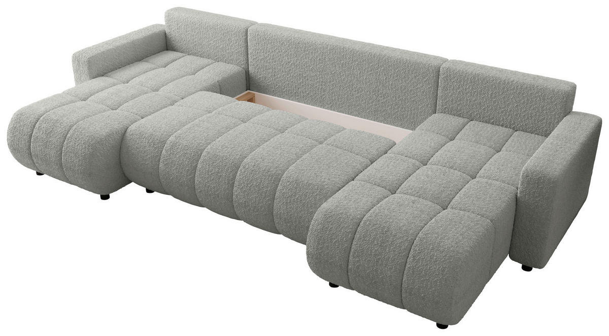 WOHNLANDSCHAFT  in Bouclé Hellgrau  - Hellgrau/Schwarz, MODERN, Kunststoff/Textil (150/312/150cm) - Carryhome