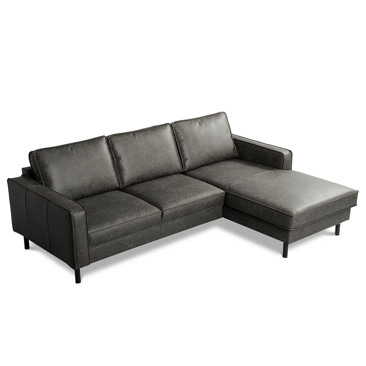 ECKSOFA Dunkelgrau Echtleder Lederlook Rücken echt  - Dunkelgrau, Design, Leder/Textil (166/238cm) - Livetastic