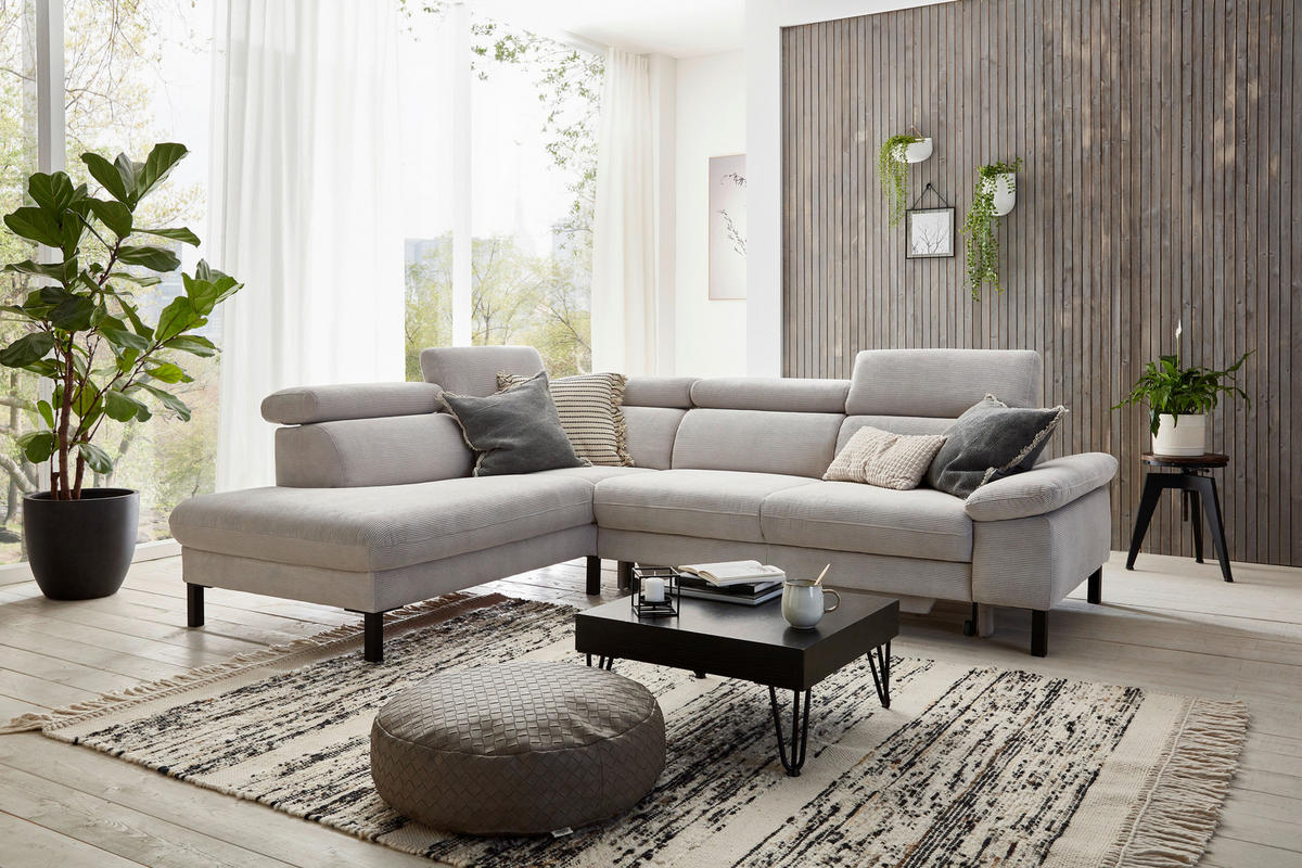 ECKSOFA in Cord Grau  - Schwarz/Grau, Design, Holzwerkstoff/Textil (217/272cm) - Pure Home Comfort