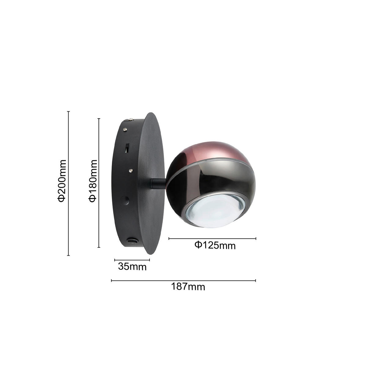 LED-WANDLEUCHTE Easy 20/19 cm  - Schwarz/Kupferfarben, Design, Glas/Kunststoff (20/19cm) - Dieter Knoll