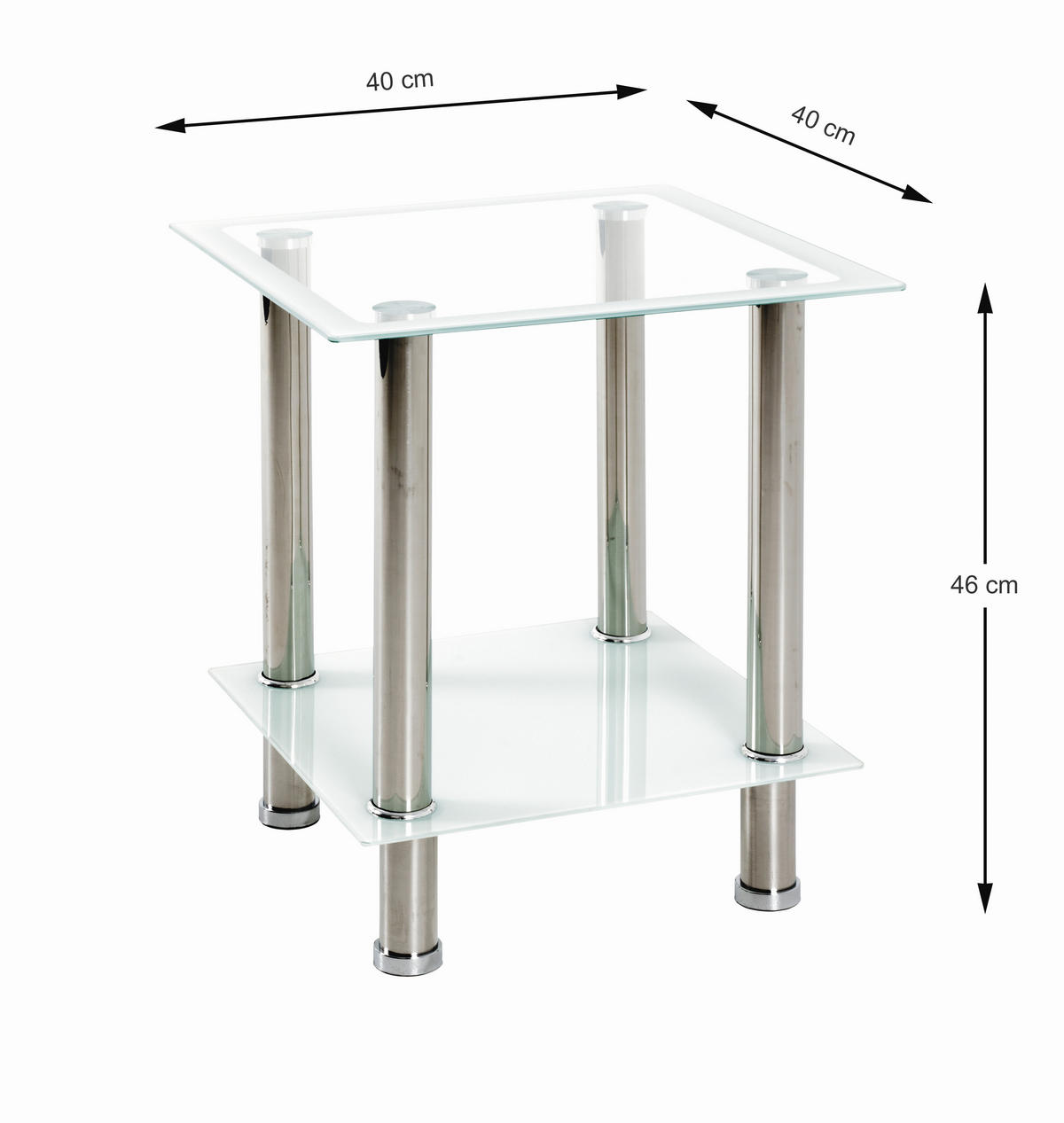 BEISTELLTISCH 40/40/46 cm Weiß, Edelstahlfarben quadratisch  - Edelstahlfarben/Weiß, KONVENTIONELL, Glas/Metall (40/40/46cm)