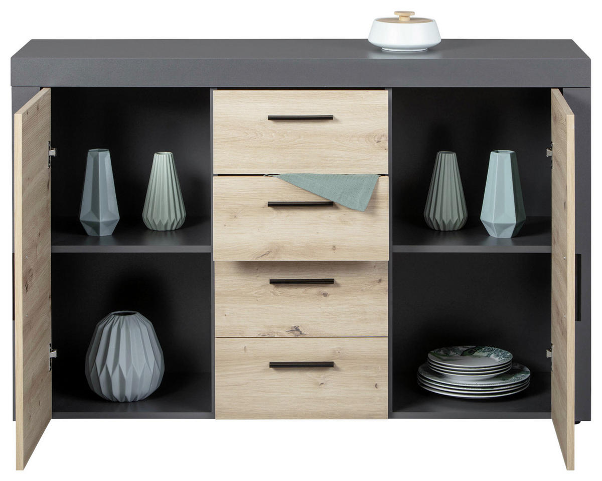 KOMMODE  in 134/86/40 cm  - Anthrazit/Schwarz, KONVENTIONELL, Holzwerkstoff/Kunststoff (134/86/40cm) - MID.YOU