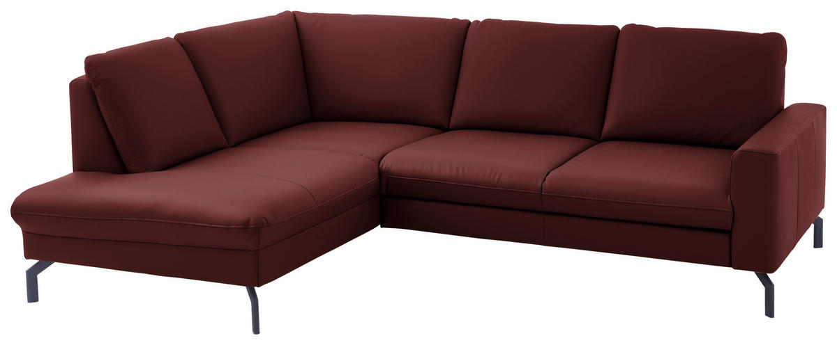 ECKSOFA Beldomo Premium in Echtleder Brombeere  194/250 cm  - Brombeere/Schwarz, Design, Leder/Metall (194/250cm) - Beldomo Premium