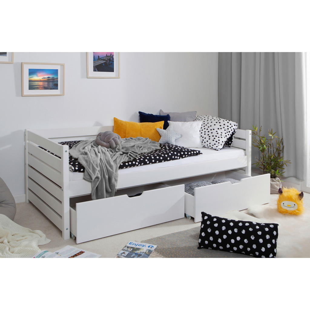 Thumbnail - Mid.you Stauraumbett, Weiß, Holz, Kiefer, massiv, 100x200 cm, für Rollrost geeignet, Schlafzimmer, Betten, Stauraumbette...