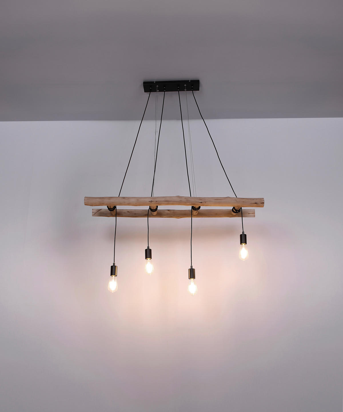 HÄNGELEUCHTE Rustic 115/30/192 cm   - Schwarz/Naturfarben, Design, Holz/Metall (115/30/192cm) - Marama