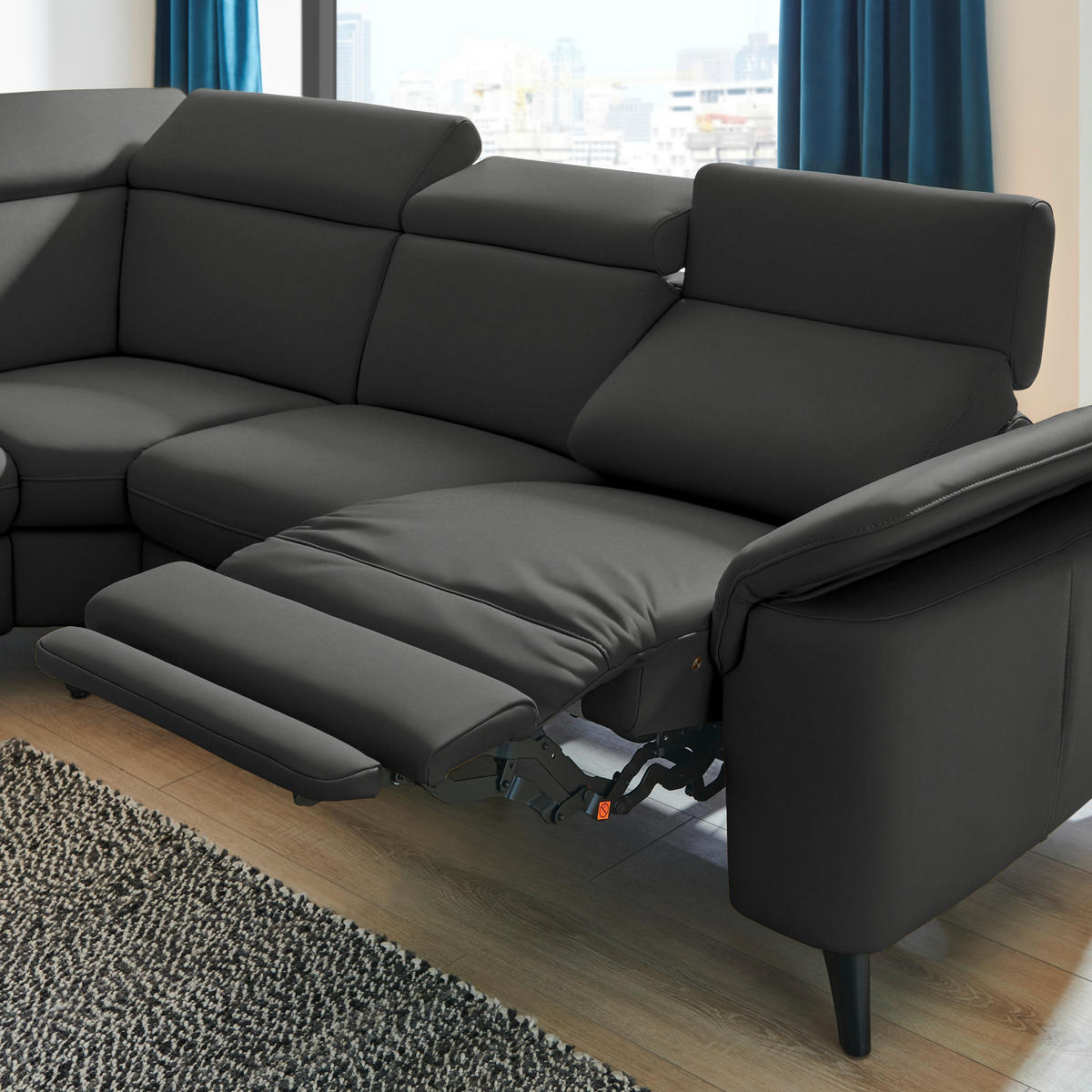 ECKSOFA in Echtleder Anthrazit  - Anthrazit/Schwarz, Design, Leder/Metall (239/285cm) - Cantus