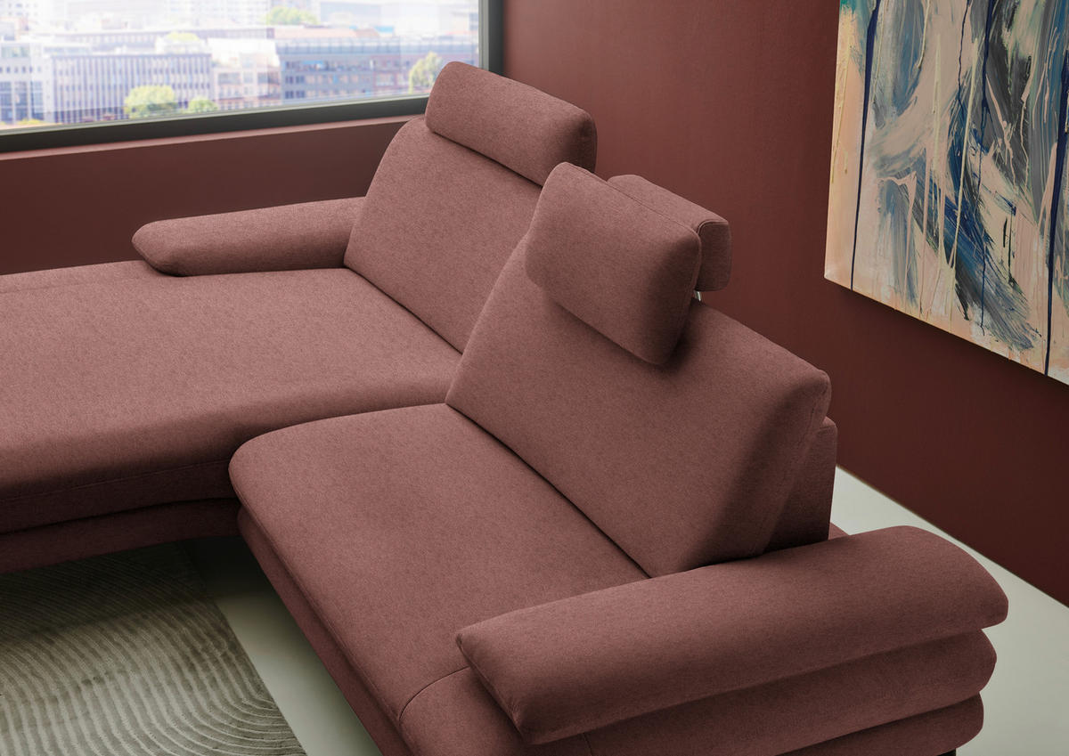 ECKSOFA Chenille, Flachgewebe Weinrot  - Weinrot/Schwarz, Design, Textil/Metall (180/284cm) - Dieter Knoll