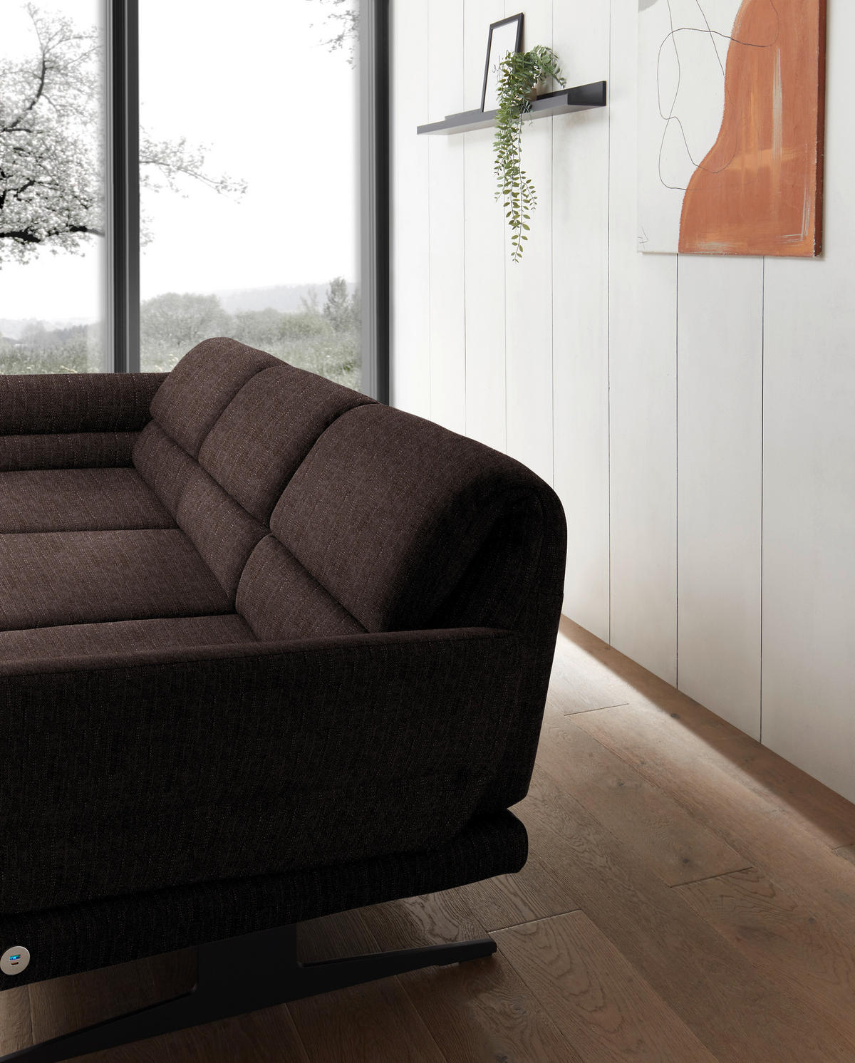 ECKSOFA in Flachgewebe Braun  - Schwarz/Braun, Design, Textil/Metall (176-217/279-327cm) - Dieter Knoll