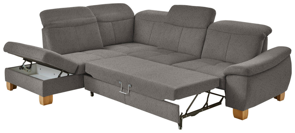 ECKSOFA in Flachgewebe Braun  - Wildeiche/Braun, Natur, Holz/Textil (243/301cm) - Voleo