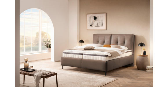 POLSTERBETT 200/200 cm,  in Hellbraun, Matratze, Lattenrost, Bettkasten, Topper, H4 + H4 = sehr fest  - Hellbraun/Schwarz, KONVENTIONELL, Leder/Holz (200/200cm) - Novel