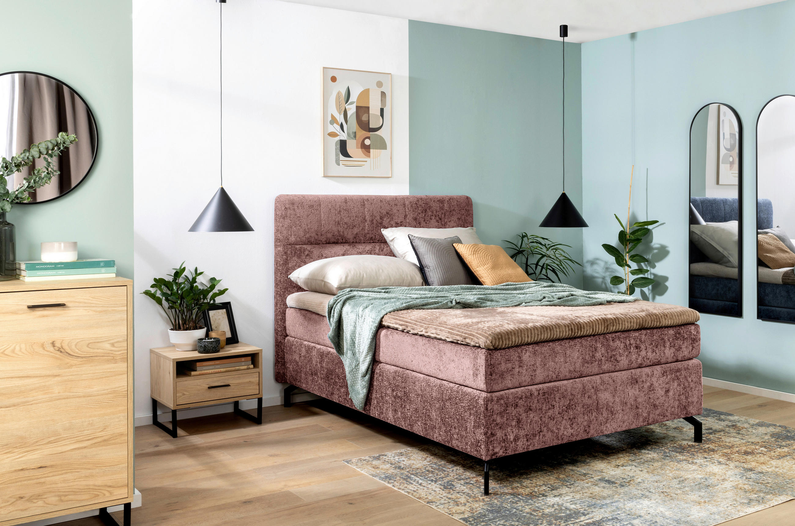 BOXSPRINGBETT 140/200 cm  in Weinrot  - Weinrot/Schwarz, Design, Textil/Metall (140/200cm) - Esposa