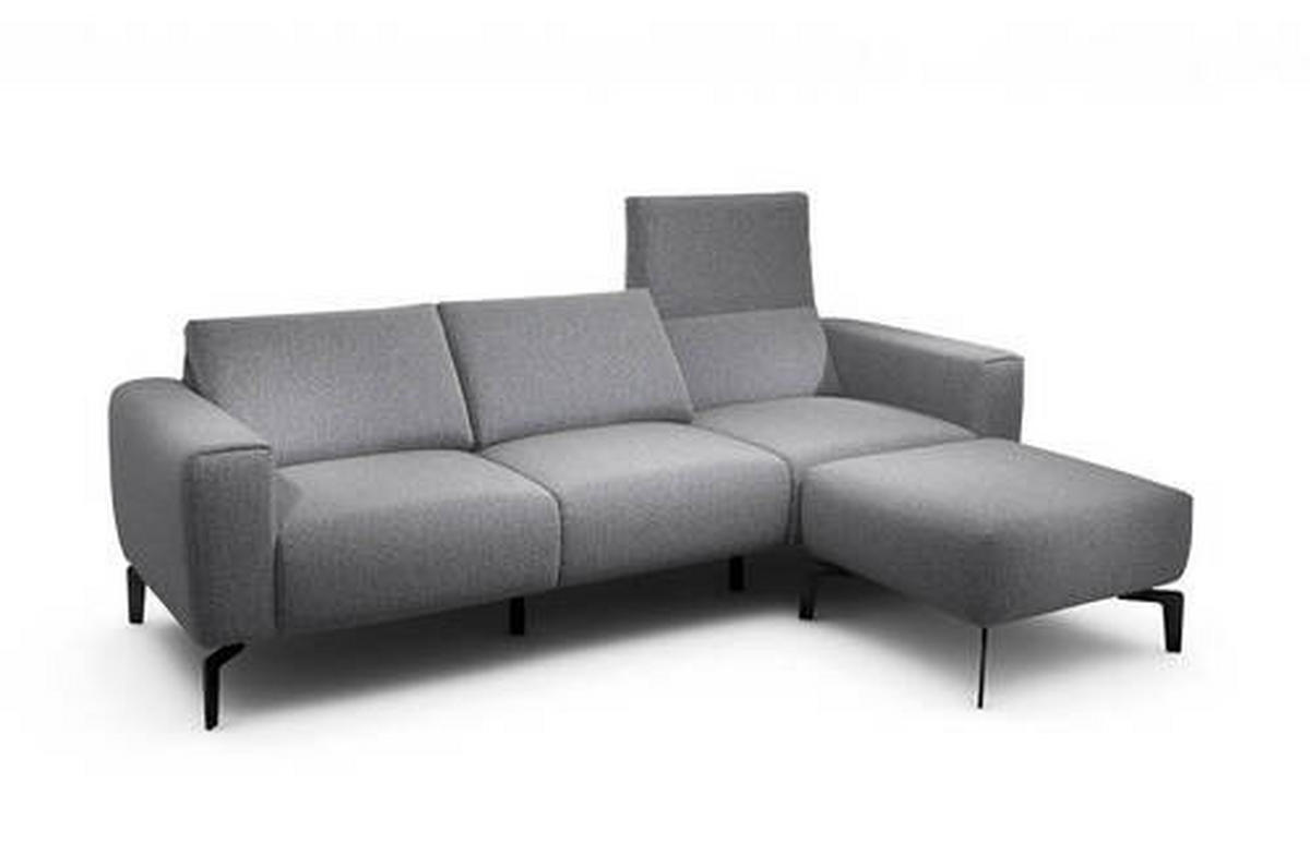 Dreisitzer inkl. Hocker in Chenille Anthrazit  - Anthrazit/Schwarz, Design, Textil/Metall (250/86/86-94cm) - SENSOO