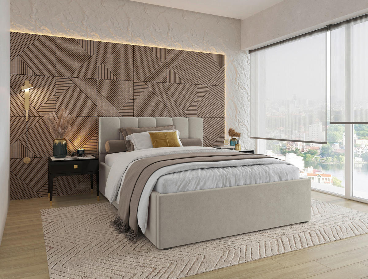 POLSTERBETT 140/200 cm  in Beige  - Beige/Schwarz, Design, Holz/Kunststoff (140/200cm) - Stylife
