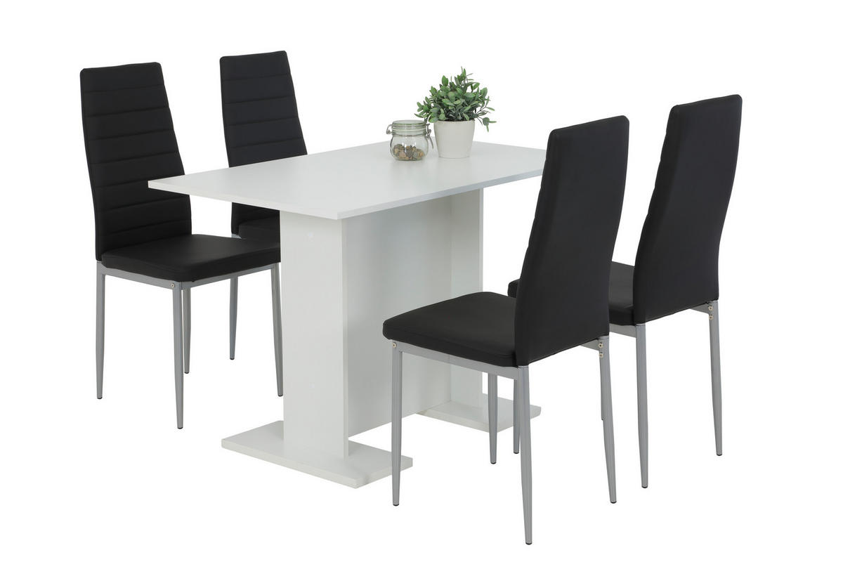 STUHL-SET 4 Stück  in Stahl Lederlook  - Alufarben/Schwarz, MODERN, Textil/Metall (42/98/44cm) - MID.YOU
