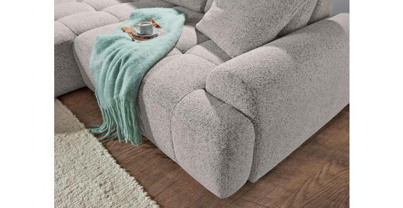 Ecksofa mit Funktion Grau Flachgewebe Zierkissen, Rückenkissen, Bettkasten, Schlaffunktion, Rücken echt, Liegefläche im Originalstoff  - Schwarz/Grau, KONVENTIONELL, Kunststoff/Textil (190/277cm) - Carryhome
