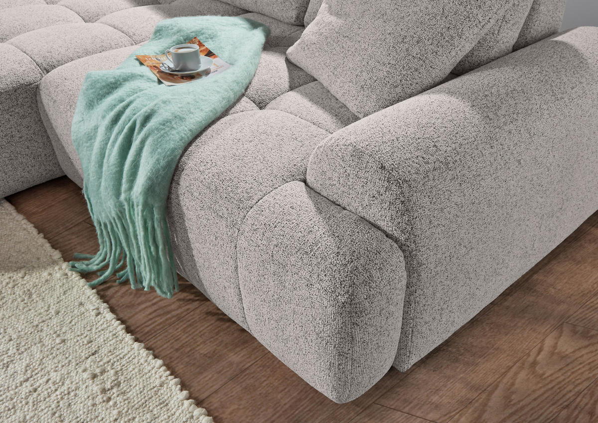 Ecksofa mit Funktion Grau Flachgewebe Zierkissen, Rückenkissen, Bettkasten, Schlaffunktion, Rücken echt, Liegefläche im Originalstoff  - Schwarz/Grau, KONVENTIONELL, Kunststoff/Textil (190/277cm) - Carryhome