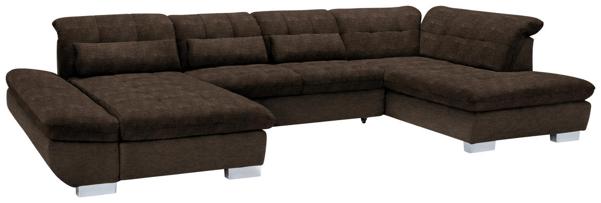 WOHNLANDSCHAFT in Mikrofaser Braun  - Chromfarben/Braun, Design, Kunststoff/Textil (204/350/211cm) - Xora