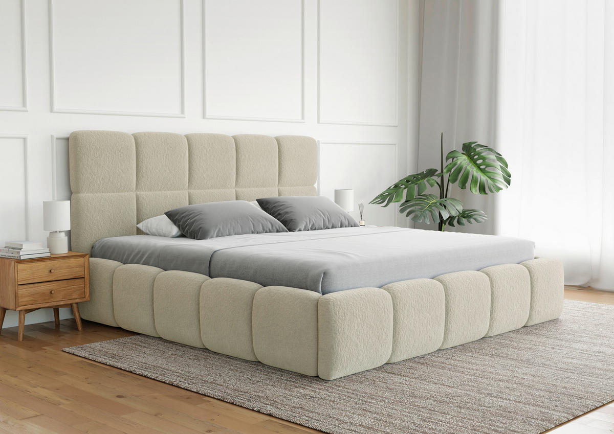 POLSTERBETT Cloudy Lattenrost, Bettkasten 180/200 cm  in Beige  - Beige/Schwarz, Design, Holz/Textil (180/200cm) - Boxxx