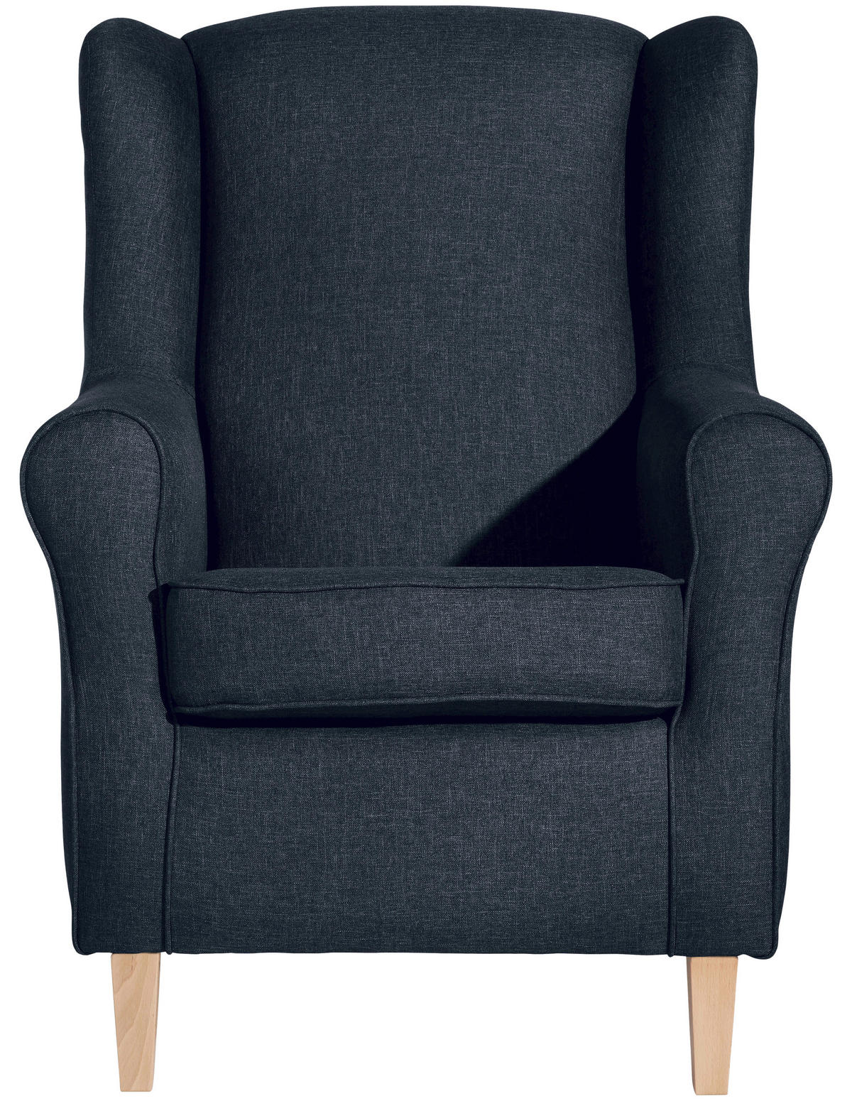 OHRENSESSEL in Flachgewebe Dunkelblau  - Buchefarben/Dunkelblau, Design, Holz/Textil (77/103/86cm) - Max Winzer