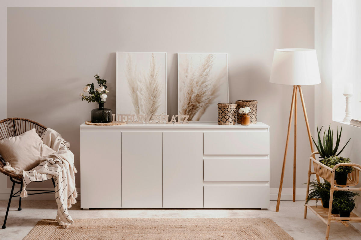 SIDEBOARD 178/80/40 cm  - vit/svart, Design, trämaterial/plast (178/80/40cm) - Carryhome
