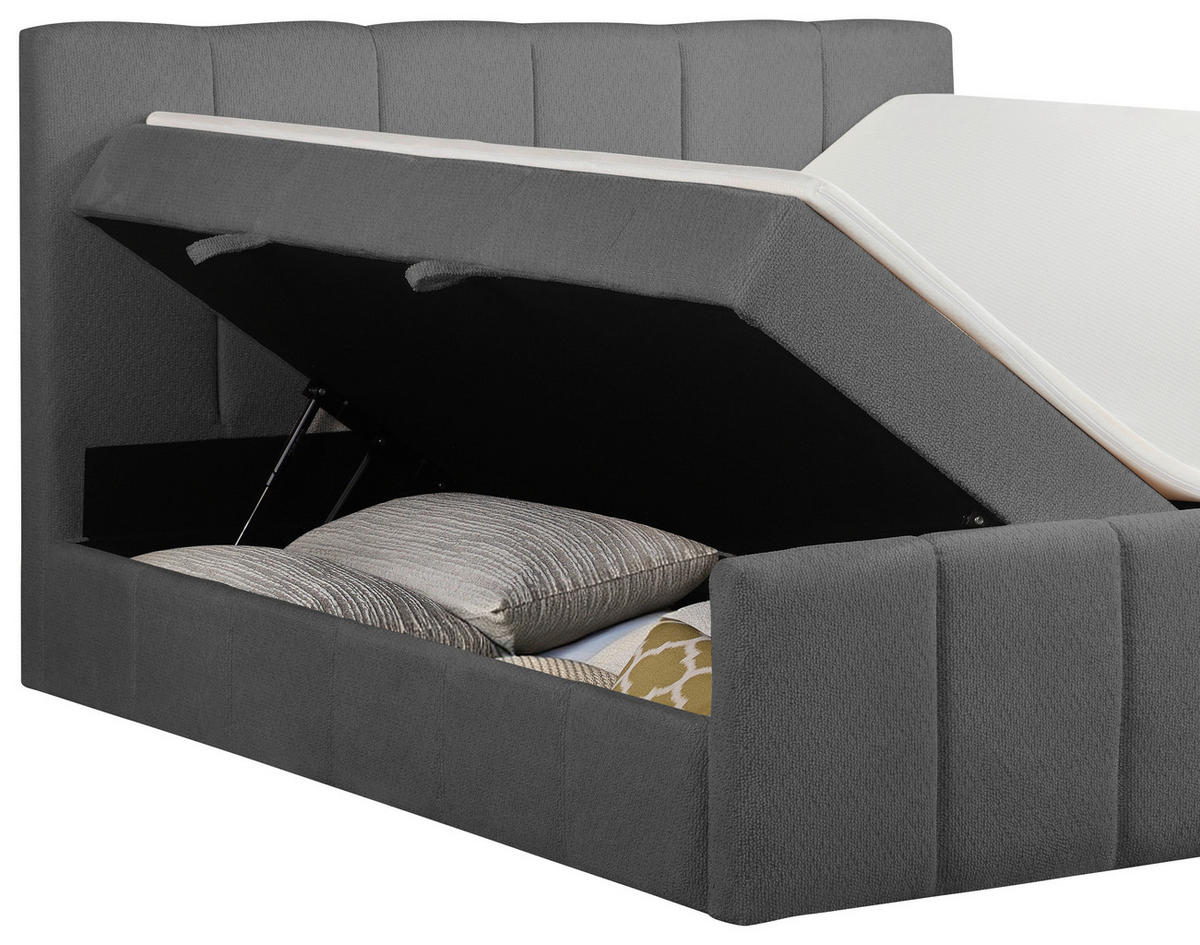 BOXBETT 180/200 cm,  in Anthrazit, gepolstertes Kopfteil, Bettkasten, Topper, Matratzen, H3 + H3 = fest  - Anthrazit/Schwarz, Basics, Kunststoff/Textil (180/200cm) - Chameo