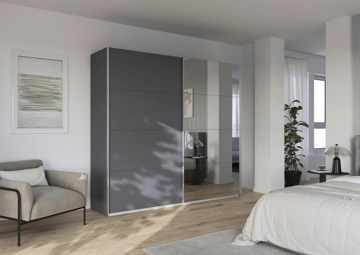SCHWEBETÜRENSCHRANK 226/210/62 cm,  in Grau, 2 Tür(en)  - Alufarben/Grau, KONVENTIONELL, Holzwerkstoff/Kunststoff (226/210/62cm) - home24
