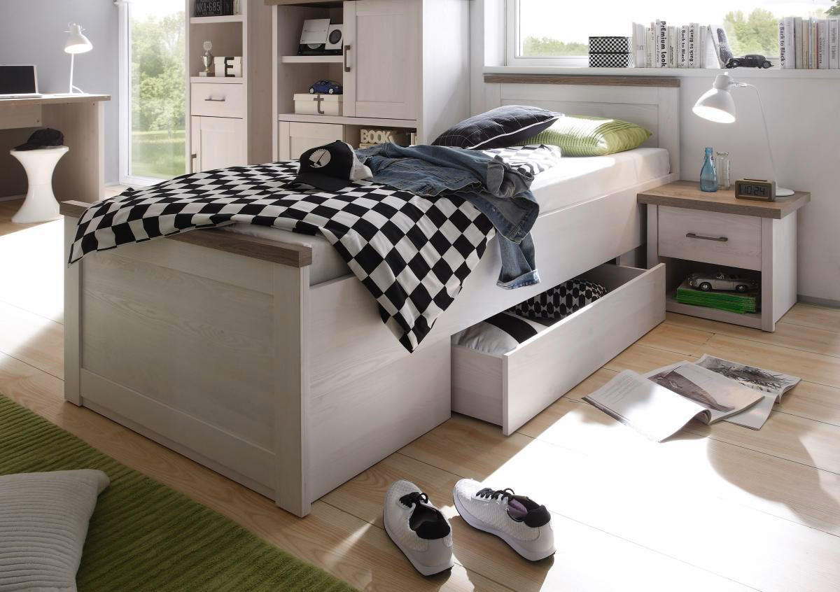 STAURAUMBETT 90/200 cm  in Weiss, Trüffeleichefarben   - Weiss/Trüffeleichefarben, Lifestyle, Holzwerkstoff (90/200cm) - Carryhome