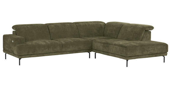 ECKSOFA Grün Chenille Kopfteilverstellung, Sitztiefenverstellung  - Schwarz/Grün, Design, Textil/Metall (307/243cm) - Xora