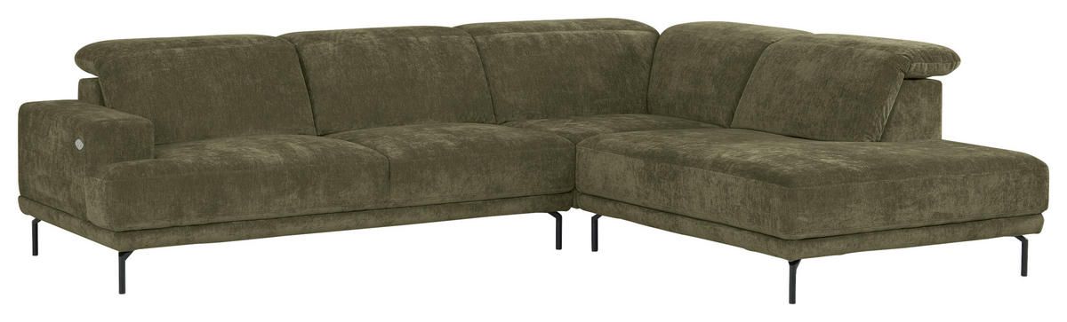 ECKSOFA Grün Chenille Kopfteilverstellung, Sitztiefenverstellung  - Schwarz/Grün, Design, Textil/Metall (307/243cm) - Xora