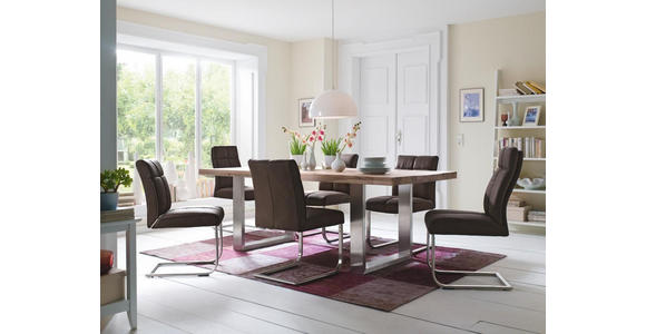 ESSTISCH Wildeiche massiv rechteckig Eichefarben, Edelstahlfarben - Edelstahlfarben/Eichefarben, Design, Holz/Metall (220/100/77cm) - Novel