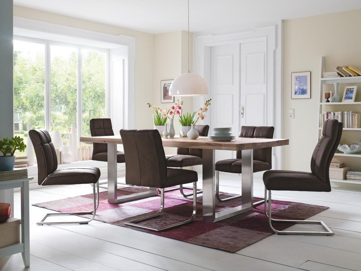 ESSTISCH Wildeiche massiv rechteckig Eichefarben, Edelstahlfarben  - Edelstahlfarben/Eichefarben, Design, Holz/Metall (220/100/77cm) - Novel
