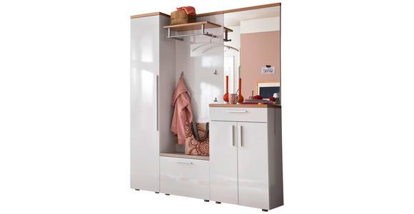 GARDEROBE 5-teilig in 160/201/35 cm - Eichefarben/Weiß, Design, Glas/Holz (160/201/35cm) - Moderano