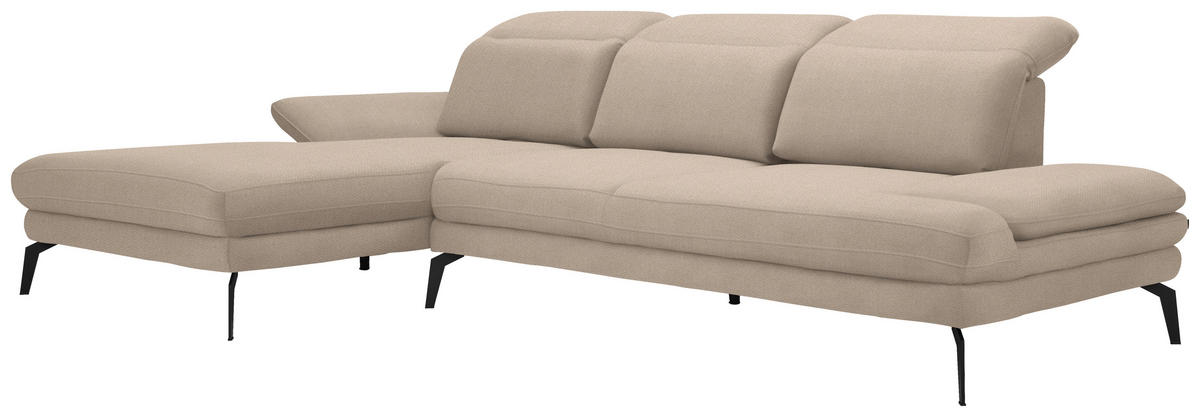ECKSOFA in Chenille Creme  - Creme/Schwarz, Design, Textil/Metall (180/289cm) - Stylife