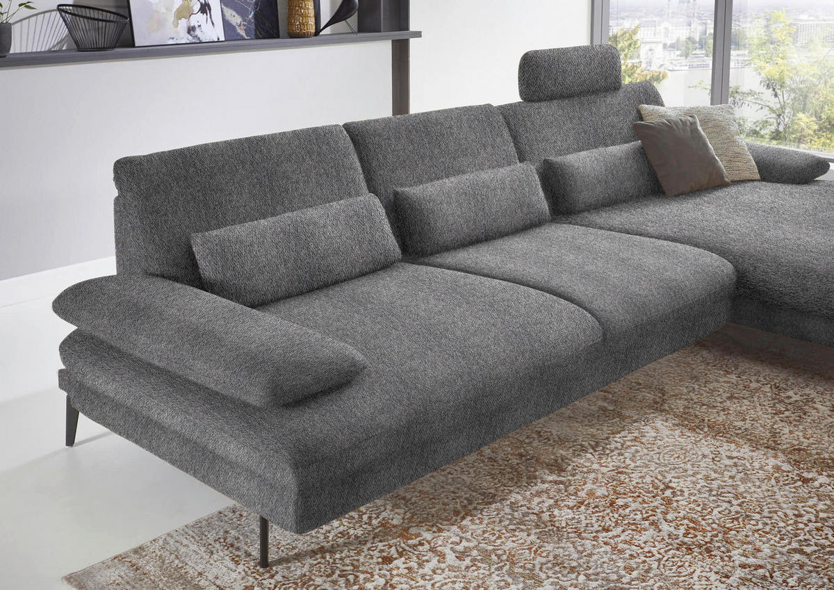 ECKSOFA in Chenille Grau  - Schwarz/Grau, Design, Textil/Metall (310/180cm) - Dieter Knoll