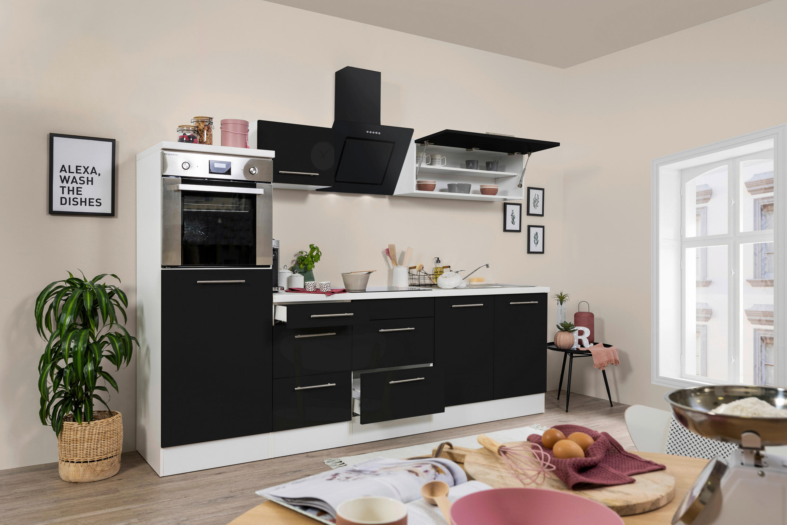 KÜCHENBLOCK 270 cm   in Schwarz, Weiss  - Weiss/Edelstahlfarben, Konventionell, Holzwerkstoff/Metall (270cm) - Respekta