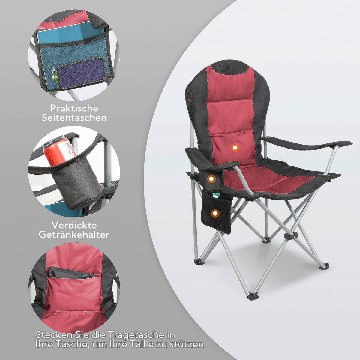 CAMPINGSESSEL - Rot/Schwarz, Basics, Textil/Metall (55/108/55cm) - Modante