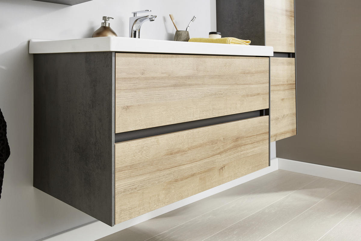 BADEZIMMER  in 91 cm  - Weiss/Eichefarben, Konventionell, Glas/Keramik (91cm) - Dieter Knoll