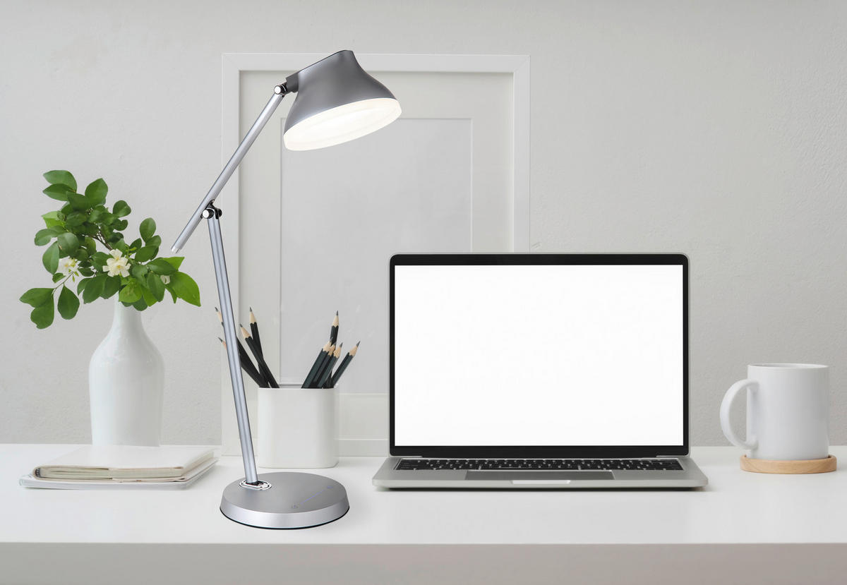 STOLNÍ LED LAMPA, dotykový stmívač, 43,2/17,8/75,8 cm - šedá/opál, Basics, kov/plast (43,2/17,8/75,8cm) - Globo