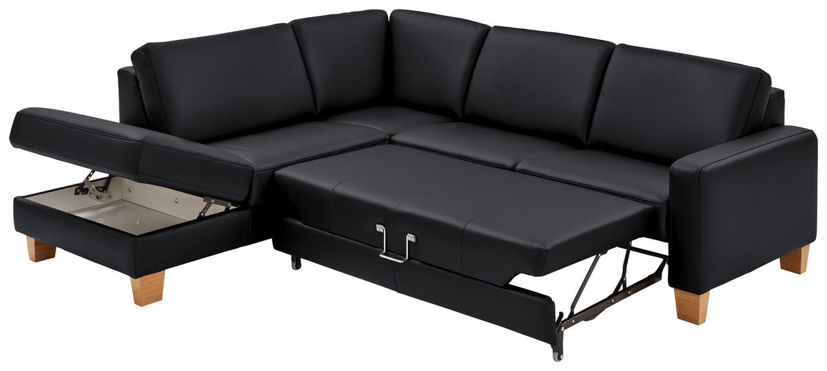 ECKSOFA in Echtleder Anthrazit  235/257 cm  - Eiche Bianco/Anthrazit, Natur, Leder/Holz (235/257cm) - Valdera