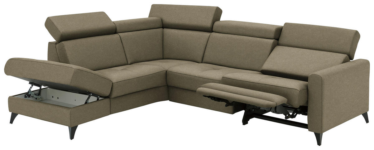 ECKSOFA Flachgewebe Graugrün  - Schwarz/Graugrün, Konventionell, Textil/Metall (214/276cm) - Beldomo System