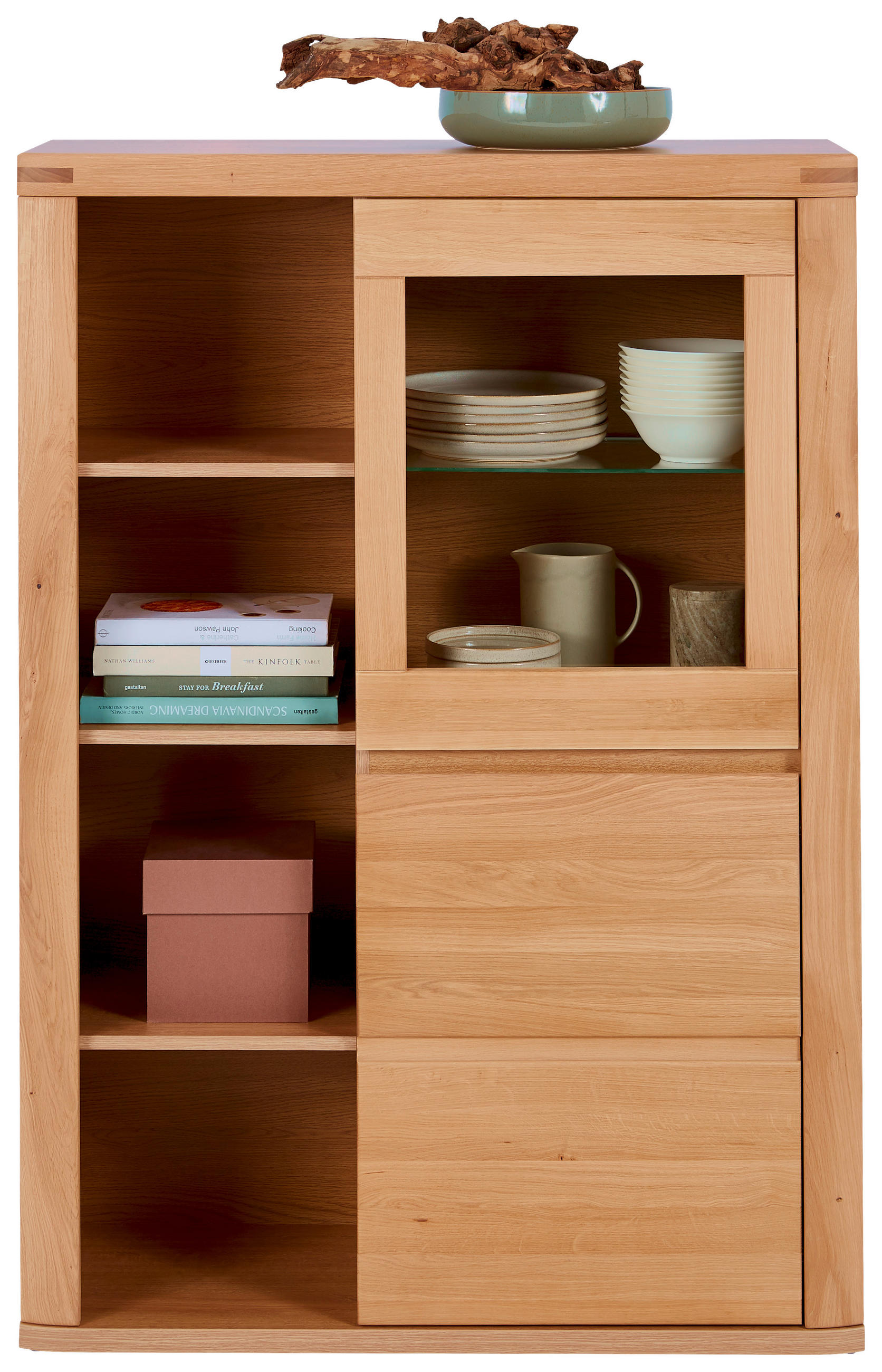 HIGHBOARD  in 98,4/139,6/37,7 cm  - Kernbuche/Grau, KONVENTIONELL, Glas/Holz (98,4/139,6/37,7cm) - Voleo