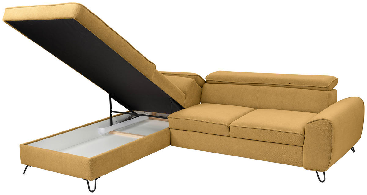 ECKSOFA inkl. Funktion Idylla Currygelb Flachgewebe  - Currygelb/Schwarz, Design, Textil/Metall (200/250cm) - Stylife