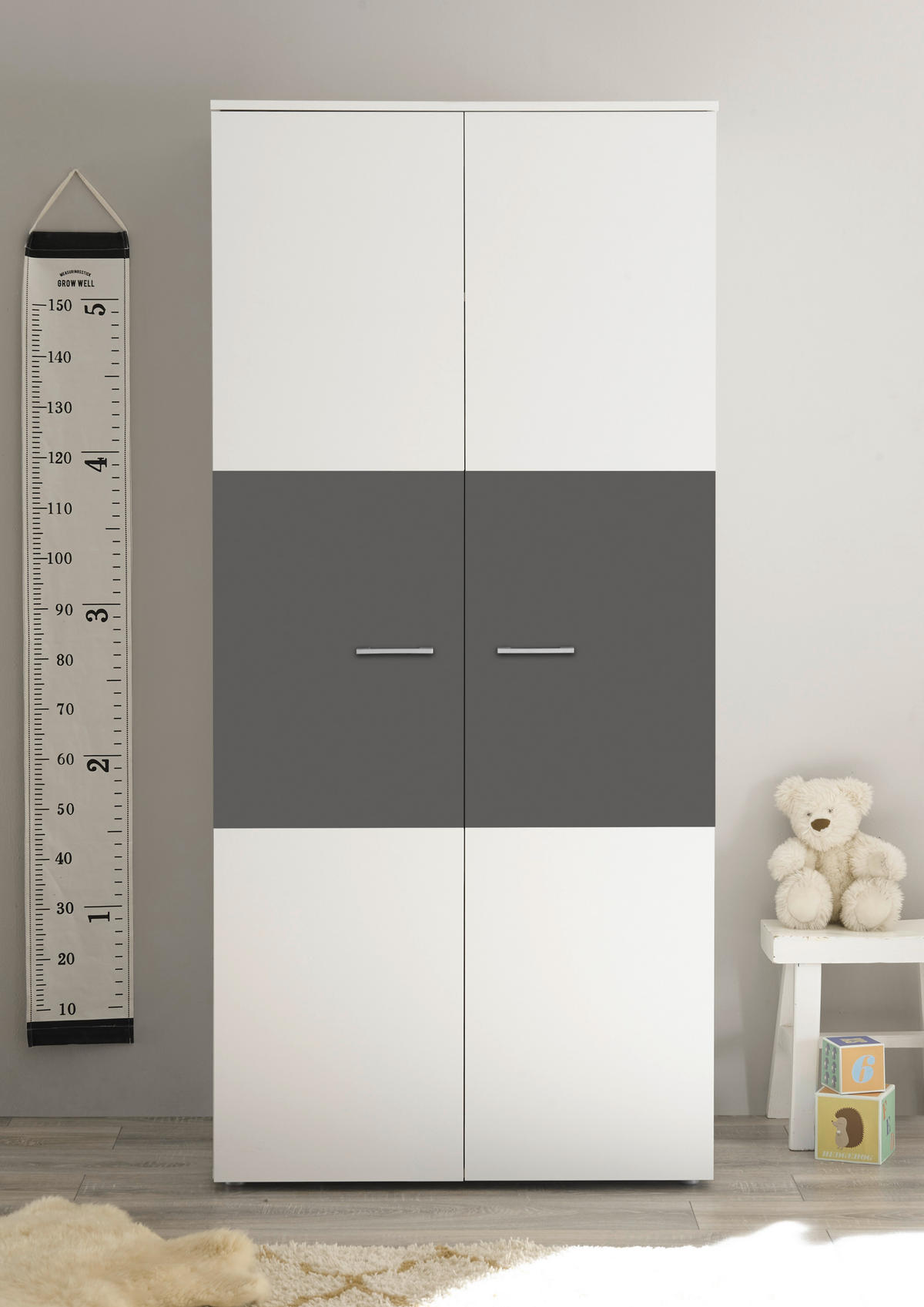 DETSKÁ ŠATNÍKOVÁ SKRIŇA  - biela/grafitová, Modern, kompozitné drevo/plast (90/195/60cm) - Carryhome