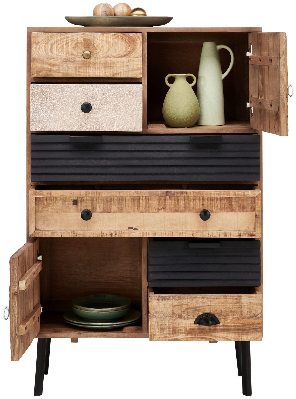 KOMMODE 80/125/35 cm  in Hellbraun, Schwarz, Dunkelbraun  - Hellbraun/Dunkelbraun, Lifestyle, Holz/Metall (80/125/35cm) - Landscape