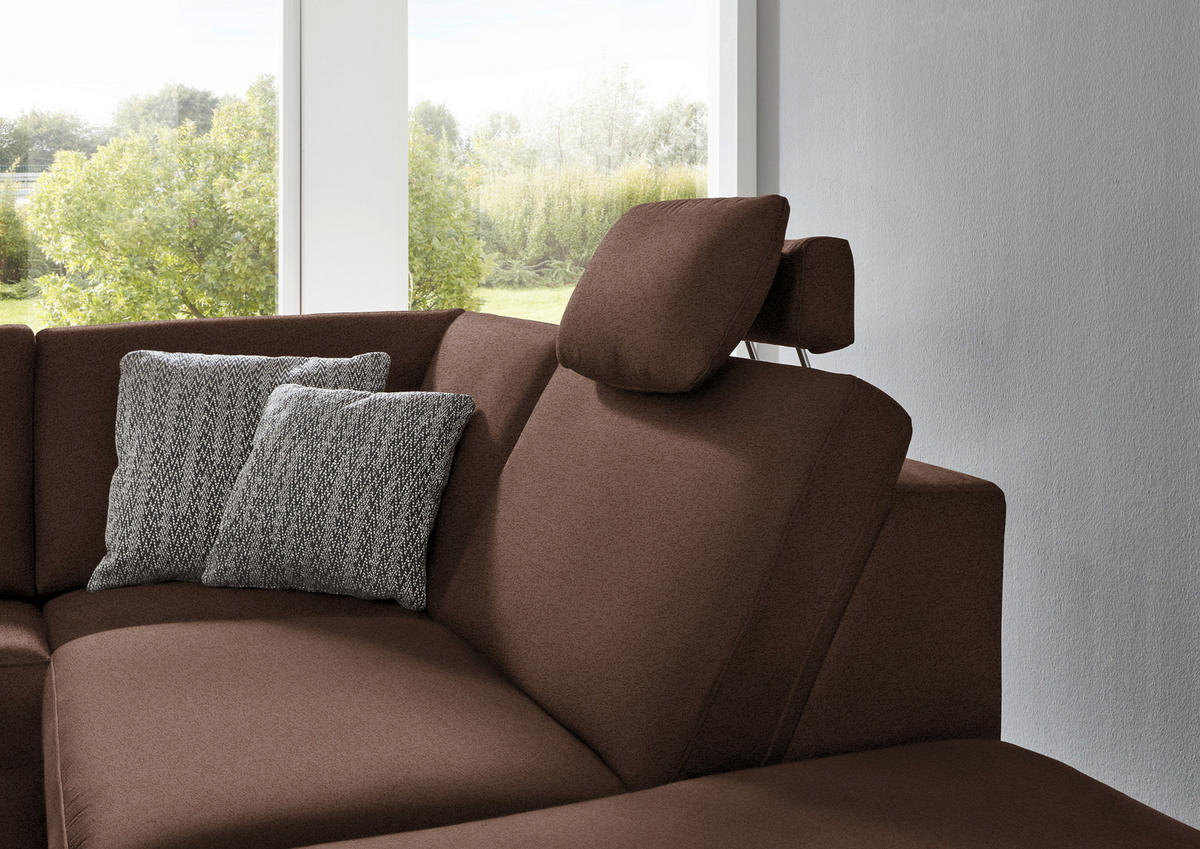 ECKSOFA in Mikrofaser Dunkelbraun  - Dunkelbraun/Alufarben, Design, Textil/Metall (275/242cm) - Dieter Knoll