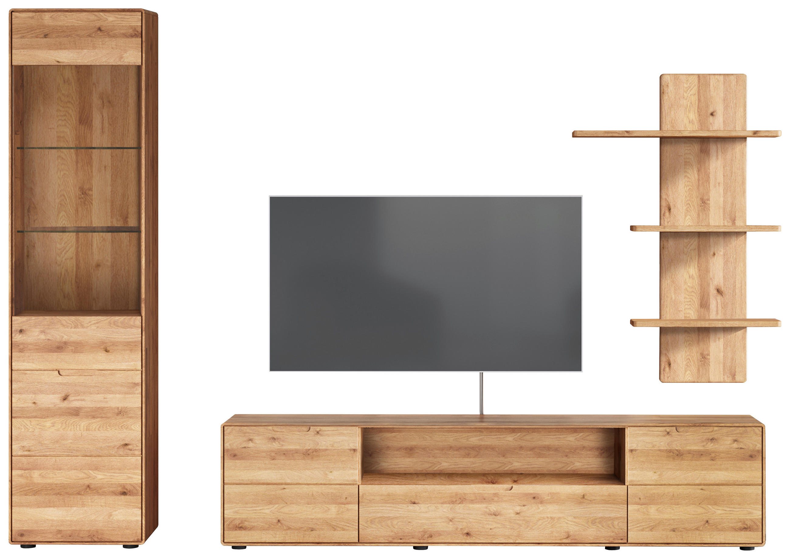 WOHNWAND 3-teilig  in Wildeiche  261/200/40 cm  - Wildeiche, KONVENTIONELL, Holz (261/200/40cm) - Linea Natura